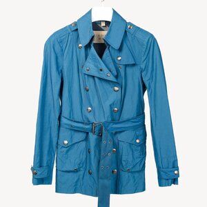 Burberry Brit Blue Double-Breasted Belted Short Rain Coat